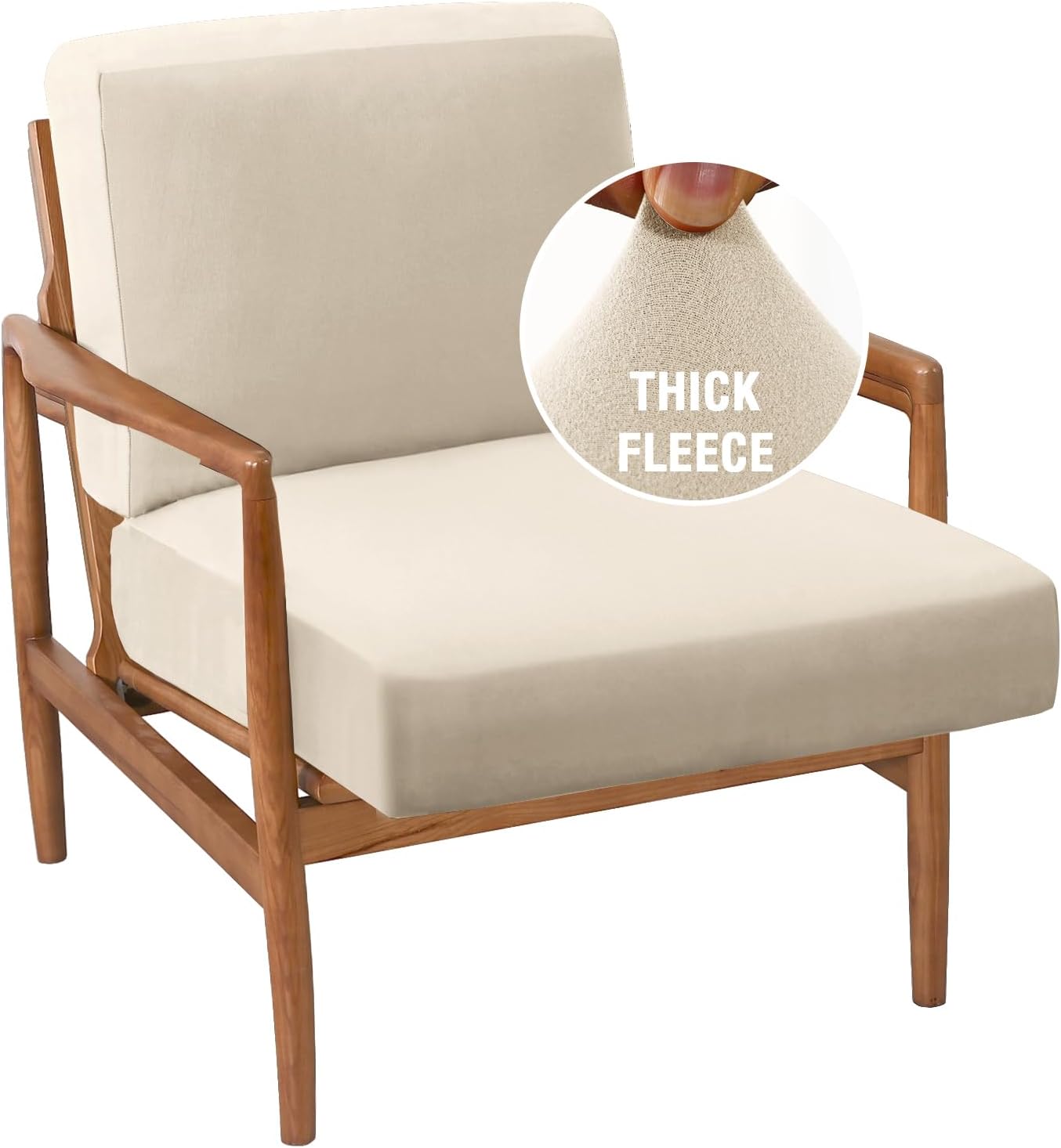 Chair Slip Covers with Arms 2 Piece Sofa Covers Super Stretch Chion Covers for Modern Living Room Chair Soft Accent Chair Cover(Seat Chion Cover Pl Back Chion Cover, Ivory) - Image 1
