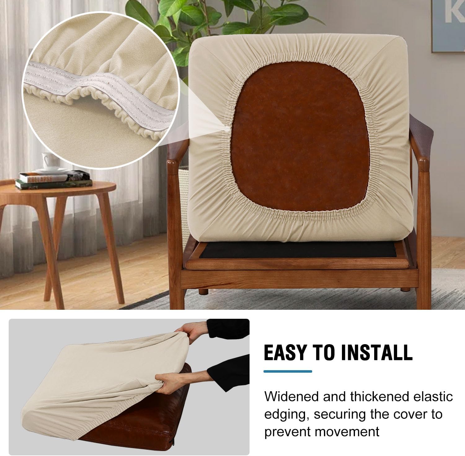 Chair Slip Covers with Arms 2 Piece Sofa Covers Super Stretch Chion Covers for Modern Living Room Chair Soft Accent Chair Cover(Seat Chion Cover Pl Back Chion Cover, Ivory) - Image 5