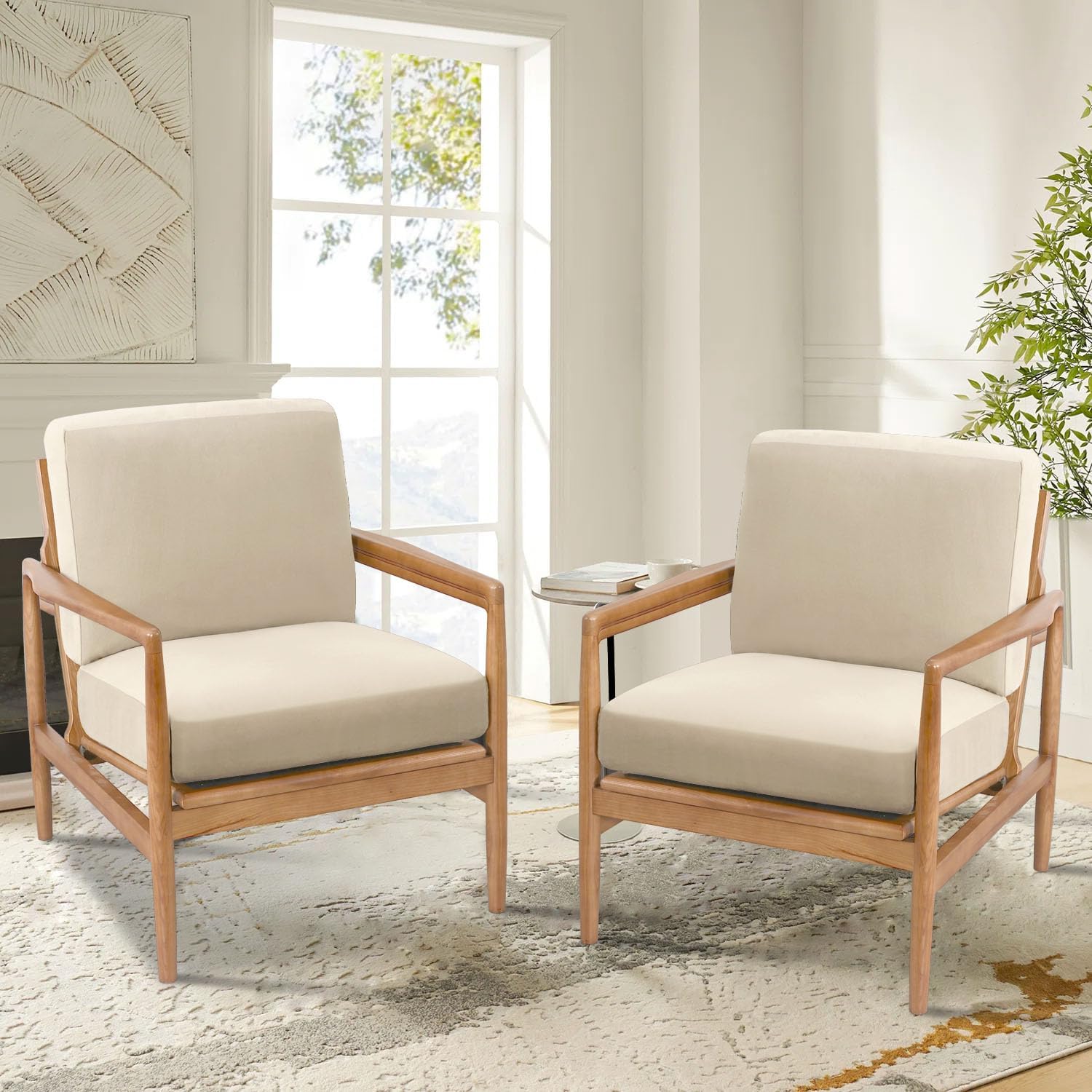 Chair Slip Covers with Arms 2 Piece Sofa Covers Super Stretch Chion Covers for Modern Living Room Chair Soft Accent Chair Cover(Seat Chion Cover Pl Back Chion Cover, Ivory) - Image 7