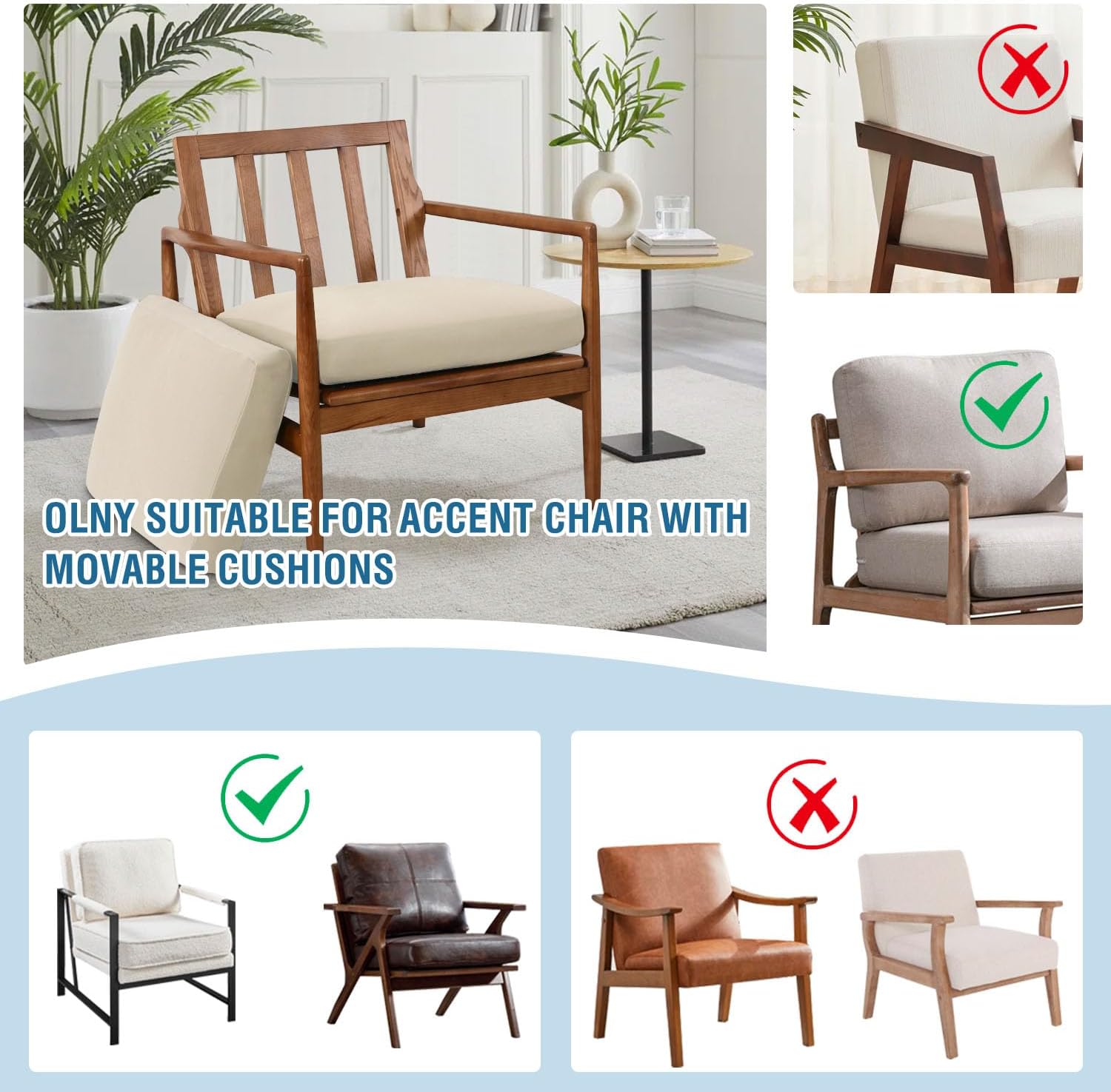 Chair Slip Covers with Arms 2 Piece Sofa Covers Super Stretch Chion Covers for Modern Living Room Chair Soft Accent Chair Cover(Seat Chion Cover Pl Back Chion Cover, Ivory) - Image 8