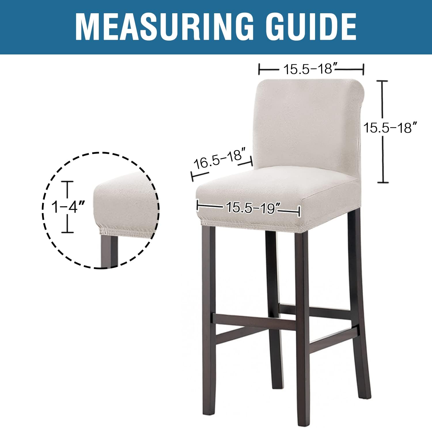 100% Waterproof Bar Stool Cover Stretch Counter Stool Pub Chair Slipcover for Dining Room Removable Soft Thick Solid Fleece Fabric Bar Stool Slipcovers Set of 4, Ivory - Image 2