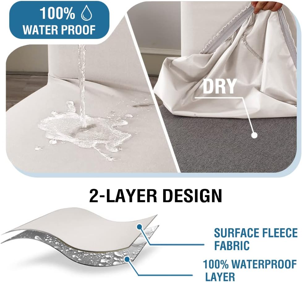 100% Waterproof Bar Stool Cover Stretch Counter Stool Pub Chair Slipcover for Dining Room Removable Soft Thick Solid Fleece Fabric Bar Stool Slipcovers Set of 4, Ivory - Image 3