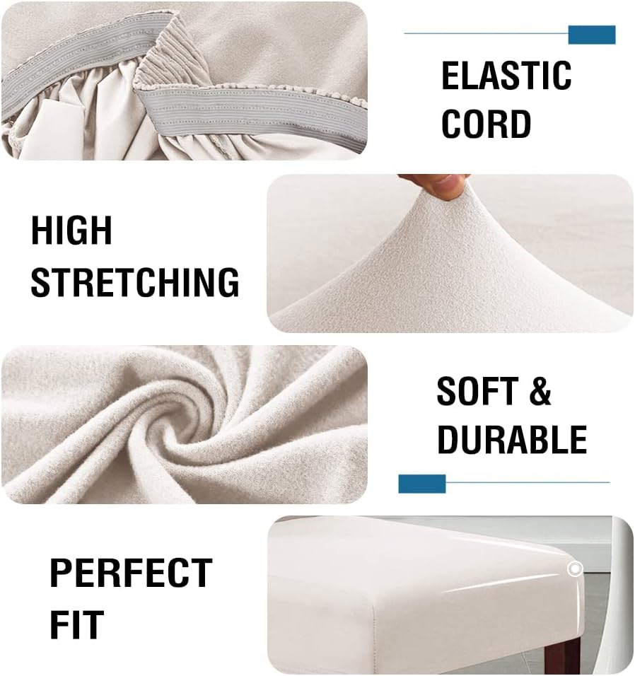 100% Waterproof Bar Stool Cover Stretch Counter Stool Pub Chair Slipcover for Dining Room Removable Soft Thick Solid Fleece Fabric Bar Stool Slipcovers Set of 4, Ivory - Image 4