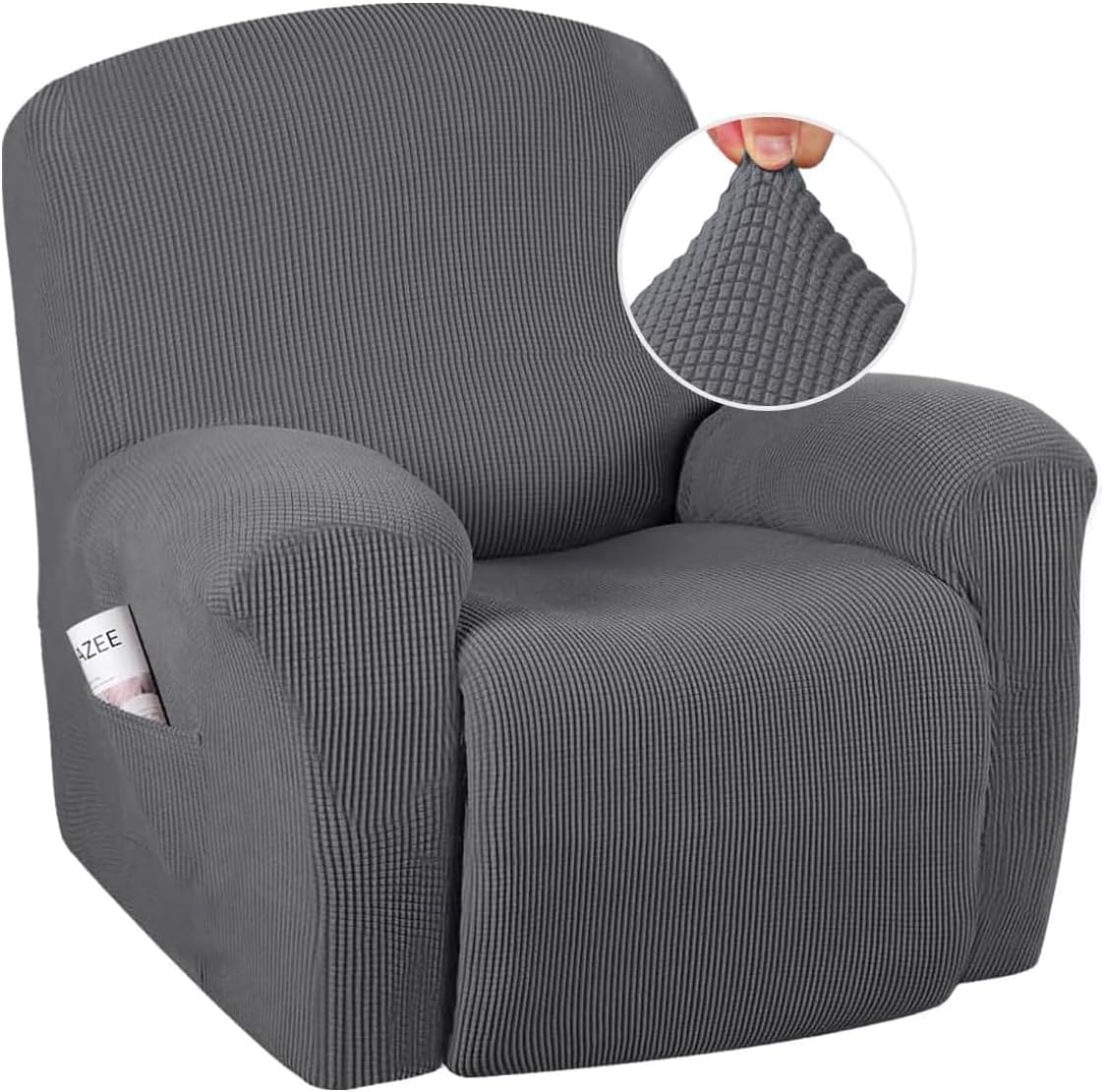 Super Stretch Recliner Couch Covers Chair Cover Form Fitted Non Slip Reclining Slipcovers for Standard Large Recliner, Soft Thick (1 Pack, Grey) - Image 1