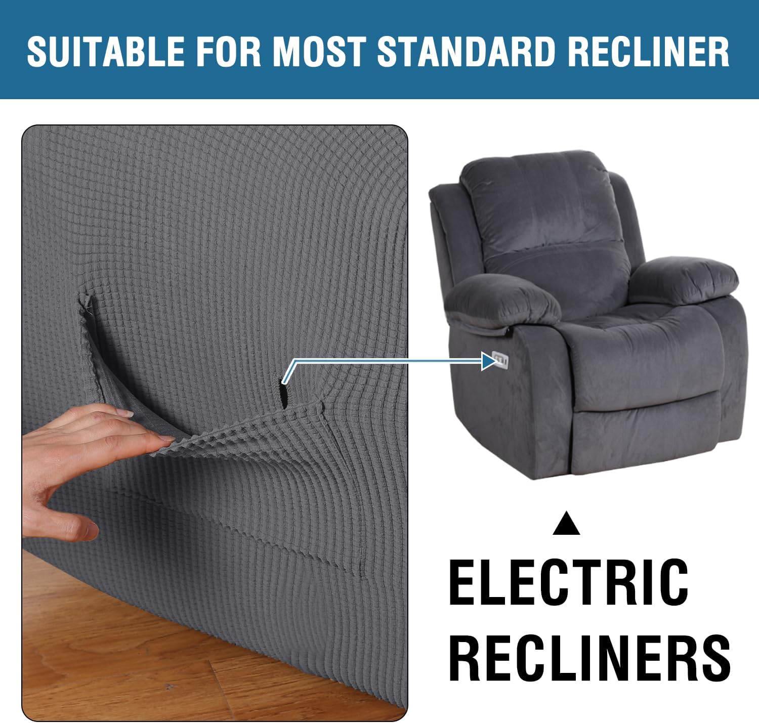 Super Stretch Recliner Couch Covers Chair Cover Form Fitted Non Slip Reclining Slipcovers for Standard Large Recliner, Soft Thick (1 Pack, Grey) - Image 4
