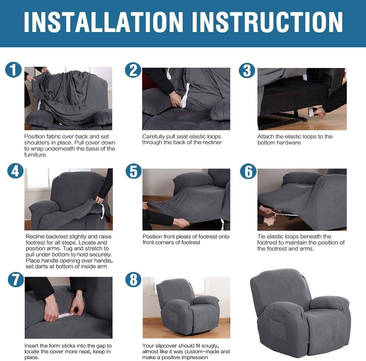 Super Stretch Recliner Couch Covers Chair Cover Form Fitted Non Slip Reclining Slipcovers for Standard Large Recliner, Soft Thick (1 Pack, Grey) - Image 5