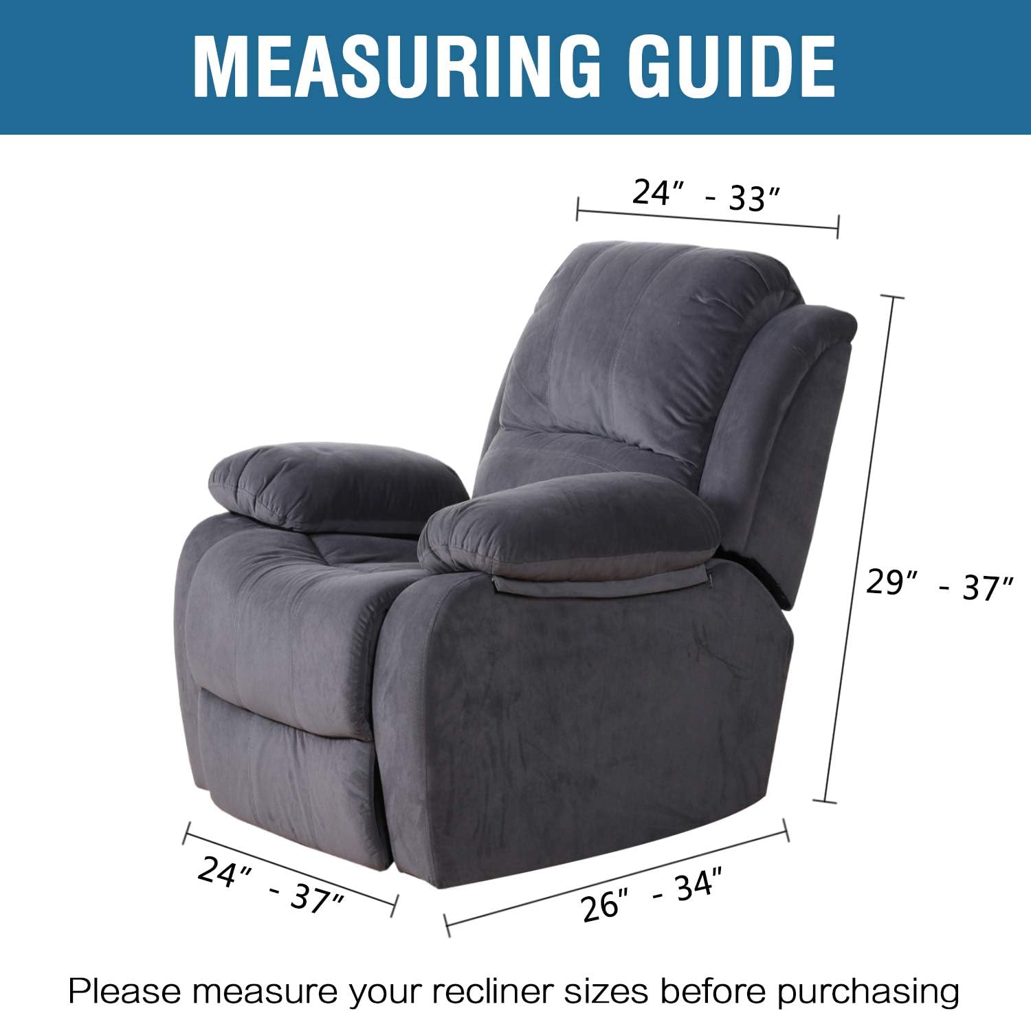 Super Stretch Recliner Couch Covers Chair Cover Form Fitted Non Slip Reclining Slipcovers for Standard Large Recliner, Soft Thick (1 Pack, Grey) - Image 6