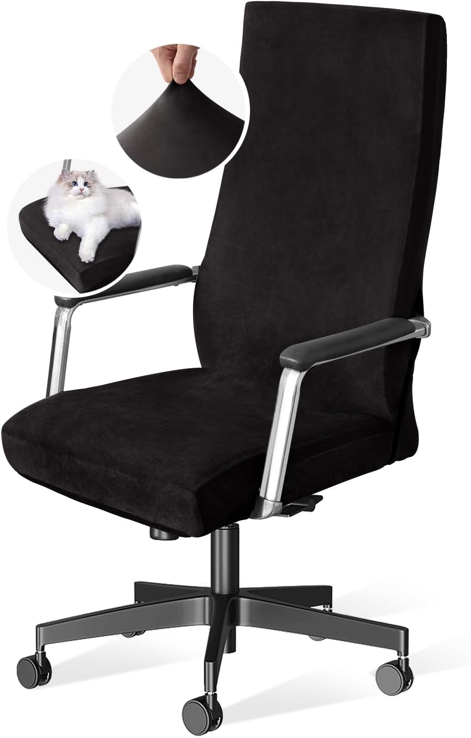 Velvet Home Office Chair Covers Stretchable Computer Desk Chair Covers Mid - High Back Universal Executive Boss Gaming Seat Cover Removable Machine Washable, Black - Image 1