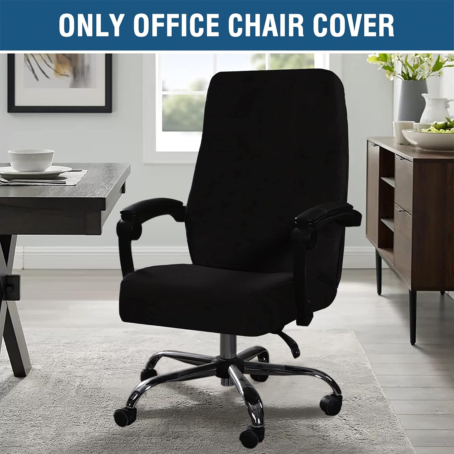 Velvet Home Office Chair Covers Stretchable Computer Desk Chair Covers Mid - High Back Universal Executive Boss Gaming Seat Cover Removable Machine Washable, Black - Image 2