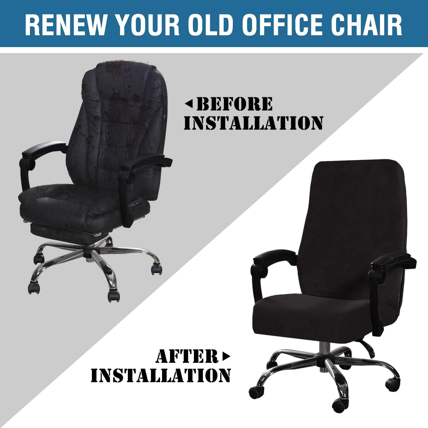 Velvet Home Office Chair Covers Stretchable Computer Desk Chair Covers Mid - High Back Universal Executive Boss Gaming Seat Cover Removable Machine Washable, Black - Image 5