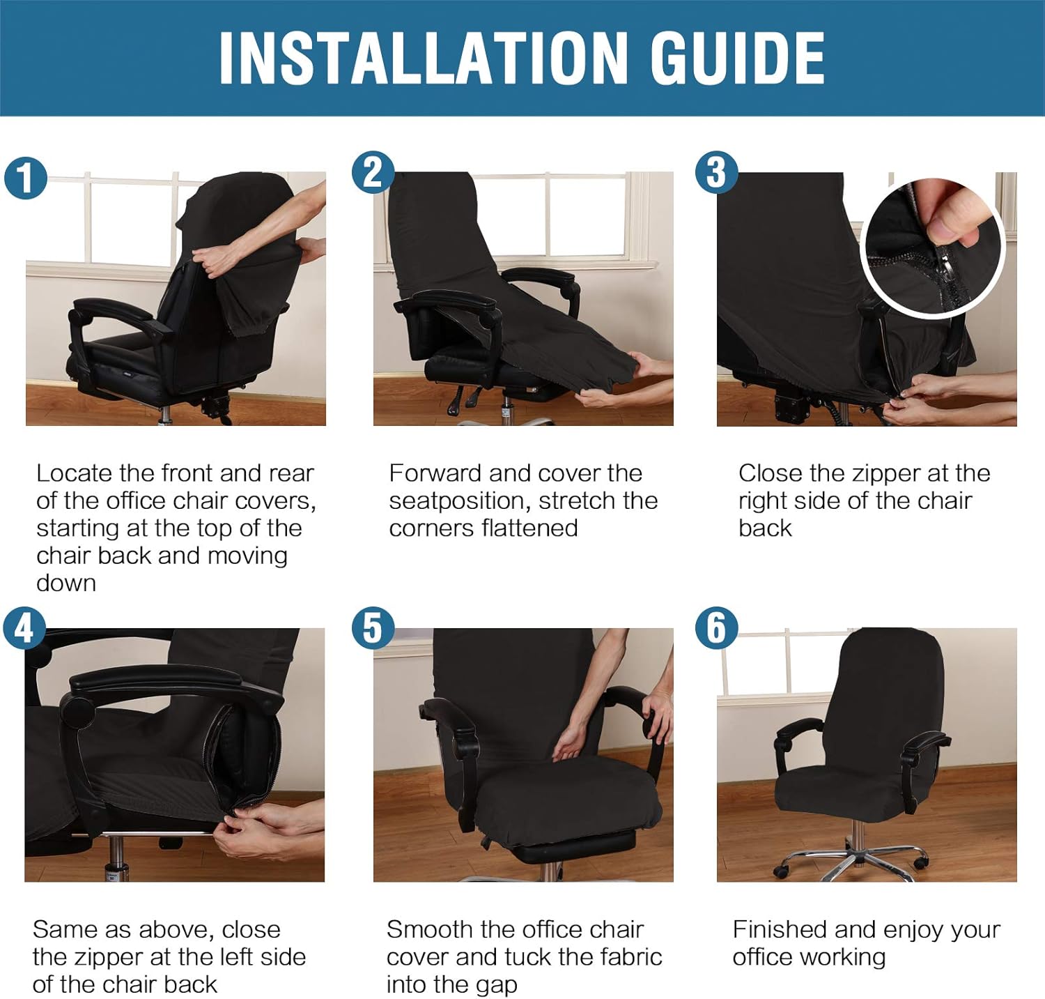 Velvet Home Office Chair Covers Stretchable Computer Desk Chair Covers Mid - High Back Universal Executive Boss Gaming Seat Cover Removable Machine Washable, Black - Image 6