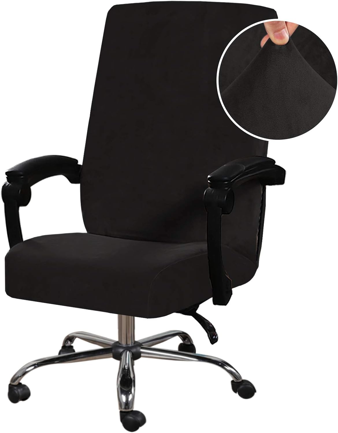 Velvet Home Office Chair Covers Stretchable Computer Desk Chair Covers Mid - High Back Universal Executive Boss Gaming Seat Cover Removable Machine Washable, Black - Image 8