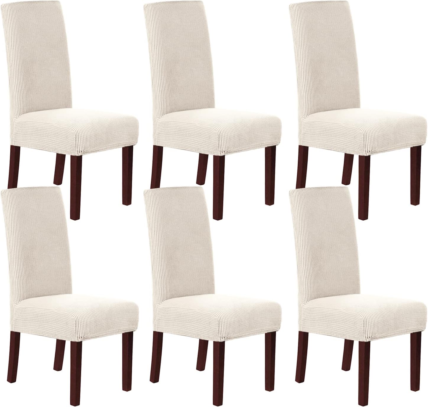 Stretch Dining Chair Covers Set of 6 Chair Covers for Dining Room Parsons Chair Slipcover Chair Protectors Covers Dining, Feature Textured Checked Jacquard Fabric, Ivory - Image 1