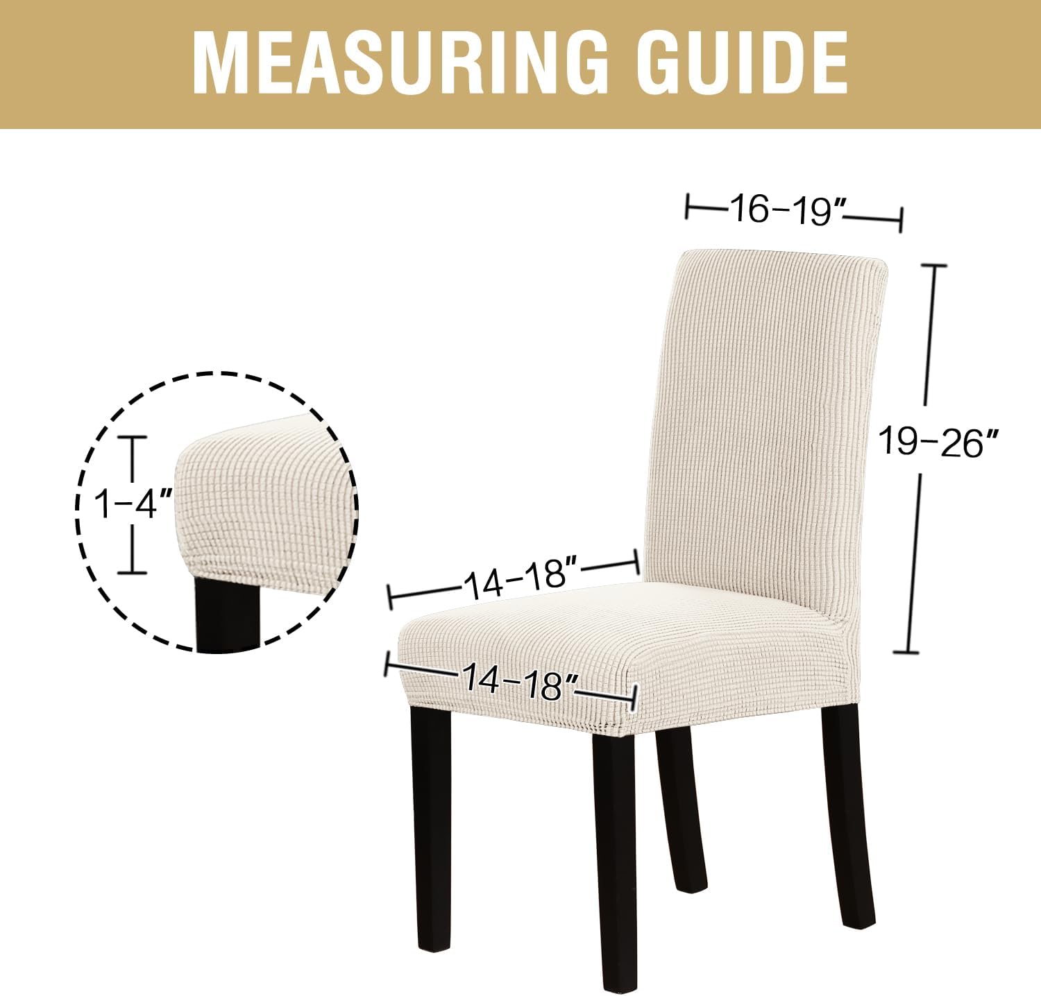 Stretch Dining Chair Covers Set of 6 Chair Covers for Dining Room Parsons Chair Slipcover Chair Protectors Covers Dining, Feature Textured Checked Jacquard Fabric, Ivory - Image 2