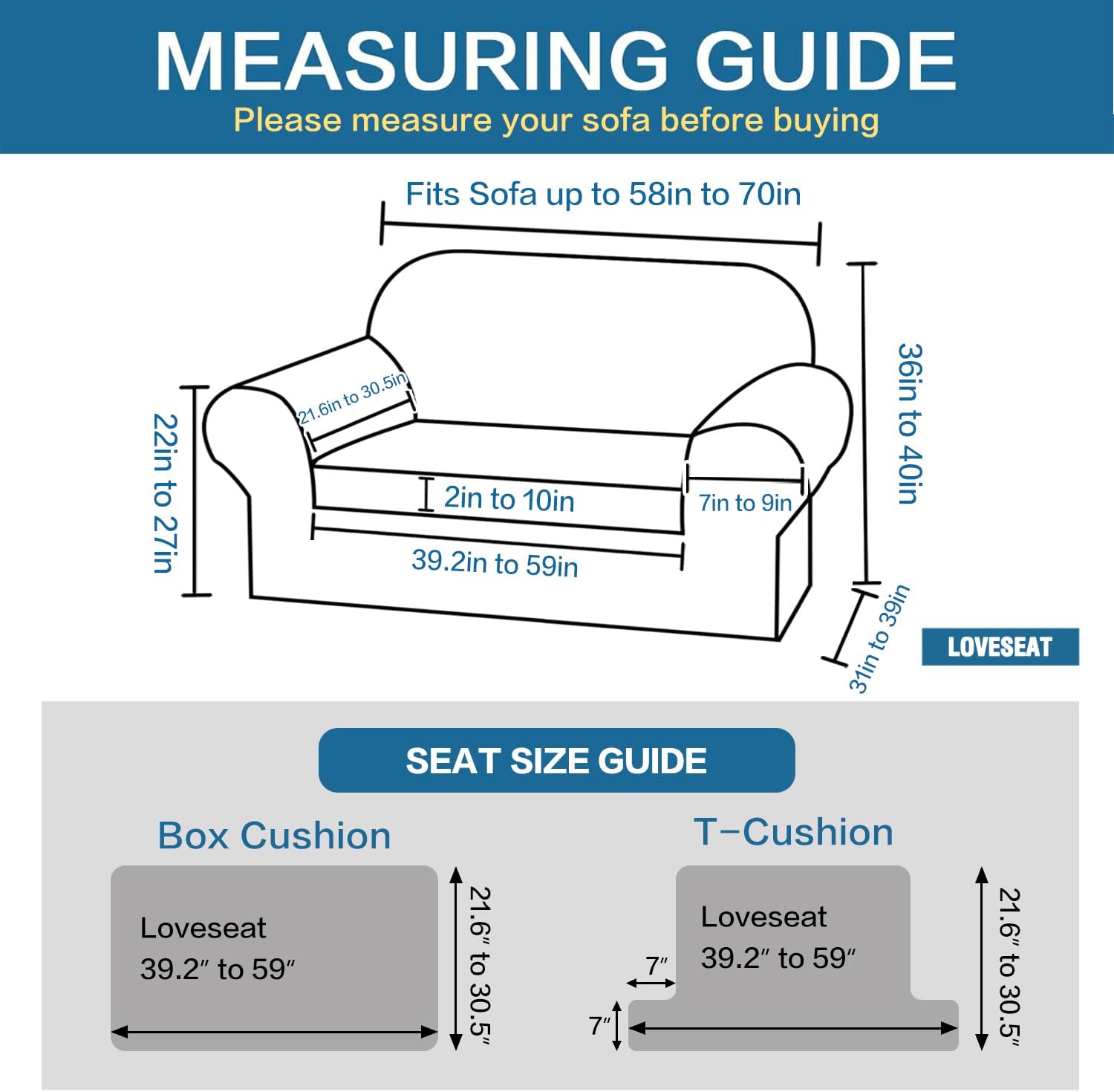 2 Pieces Loveseat Covers Fit Lovesat Width Up to 70 Inch Furniture Cover/Protector, Jacquard Spandex Stretch Loveseat Slipcovers Suit for T Chion/Box Chion (Loveseat, Sand) - Image 2