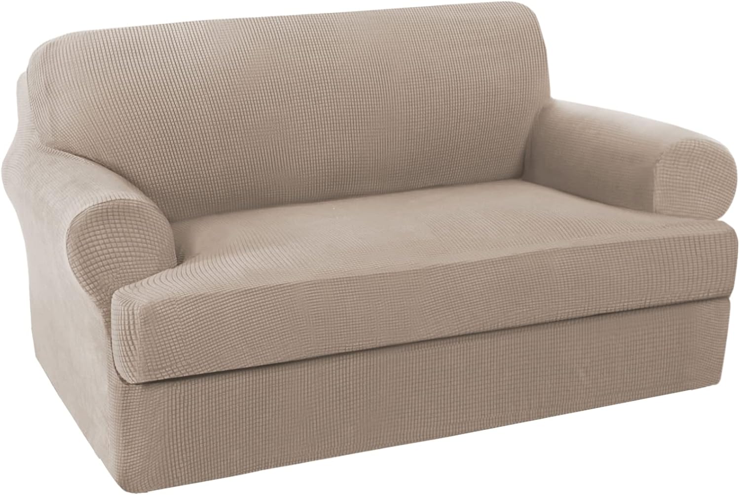 2 Pieces Loveseat Covers Fit Lovesat Width Up to 70 Inch Furniture Cover/Protector, Jacquard Spandex Stretch Loveseat Slipcovers Suit for T Chion/Box Chion (Loveseat, Sand) - Image 3