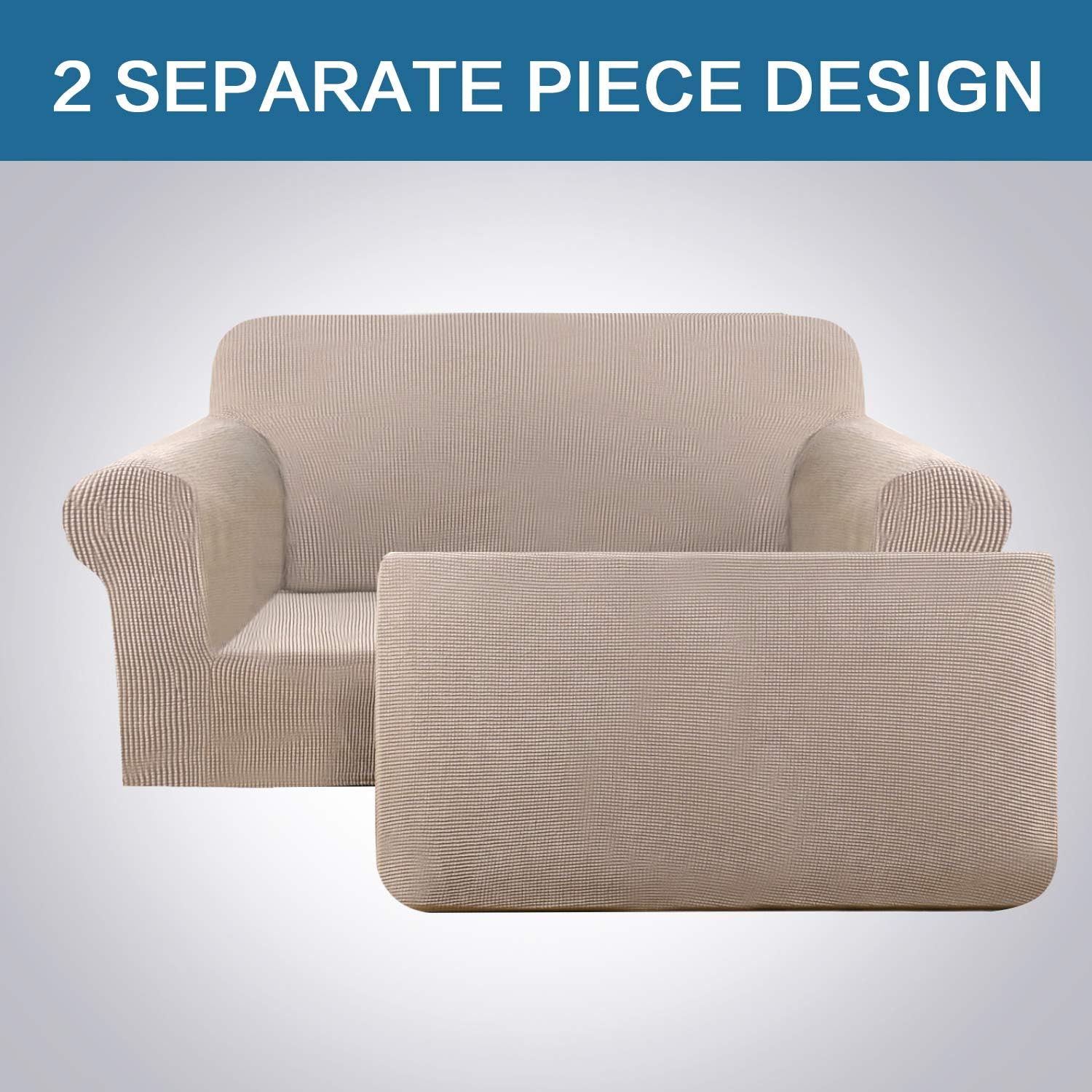 2 Pieces Loveseat Covers Fit Lovesat Width Up to 70 Inch Furniture Cover/Protector, Jacquard Spandex Stretch Loveseat Slipcovers Suit for T Chion/Box Chion (Loveseat, Sand) - Image 4