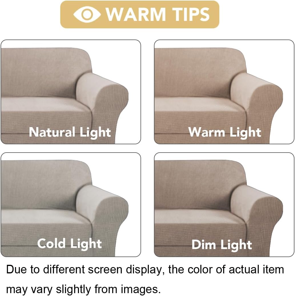 2 Pieces Loveseat Covers Fit Lovesat Width Up to 70 Inch Furniture Cover/Protector, Jacquard Spandex Stretch Loveseat Slipcovers Suit for T Chion/Box Chion (Loveseat, Sand) - Image 7