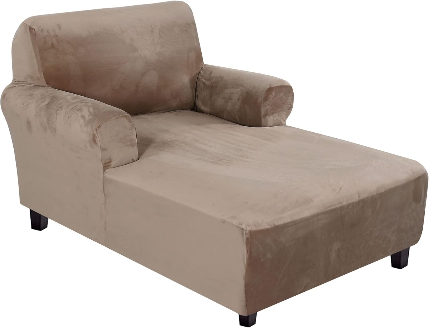 Velvet Chaise Lounge Cover - High Stretch Slipcovers for Living Room, Luxury Velvet Dog Covers, Machine Washable, Taupe - Image 1