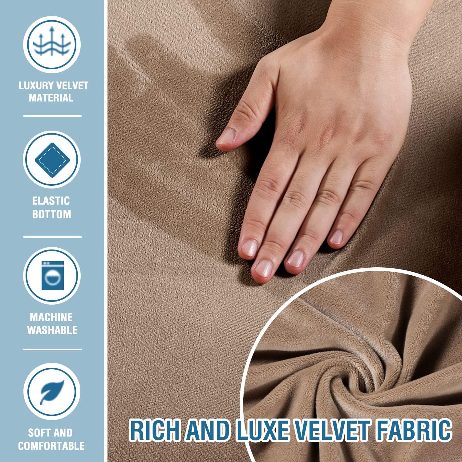 Velvet Chaise Lounge Cover - High Stretch Slipcovers for Living Room, Luxury Velvet Dog Covers, Machine Washable, Taupe - Image 3