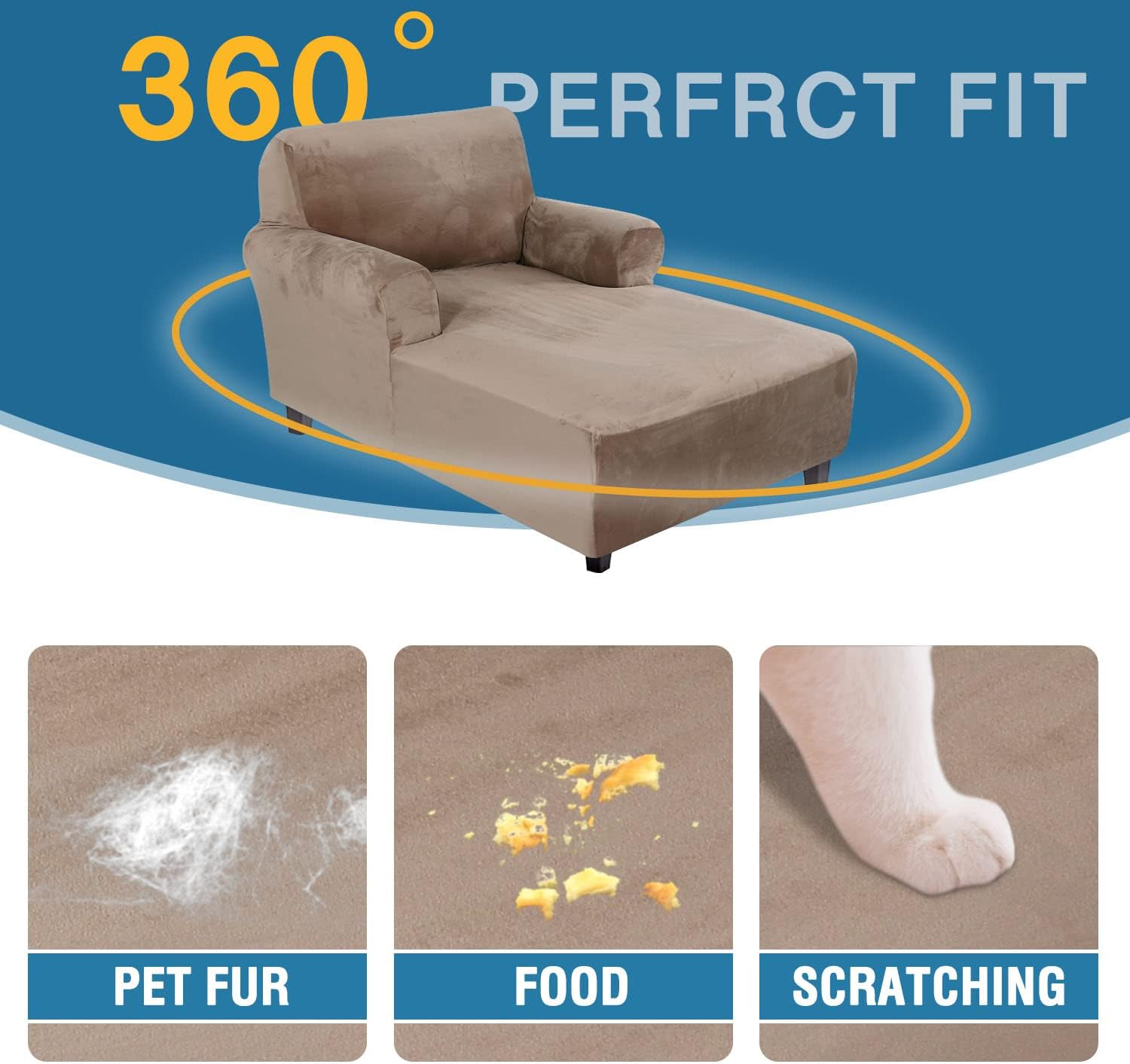 Velvet Chaise Lounge Cover - High Stretch Slipcovers for Living Room, Luxury Velvet Dog Covers, Machine Washable, Taupe - Image 4