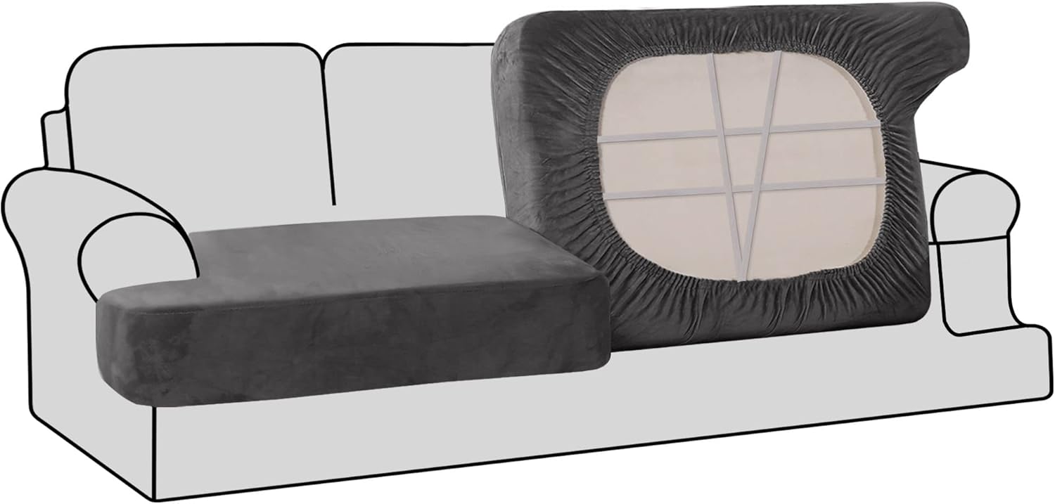 Stretch Velvet 2 Piece T Chion Sofa Slipcovers - Individually Fitting Chion Covers for 2 Chion Couch - Stay in Place (Grey) - Image 1