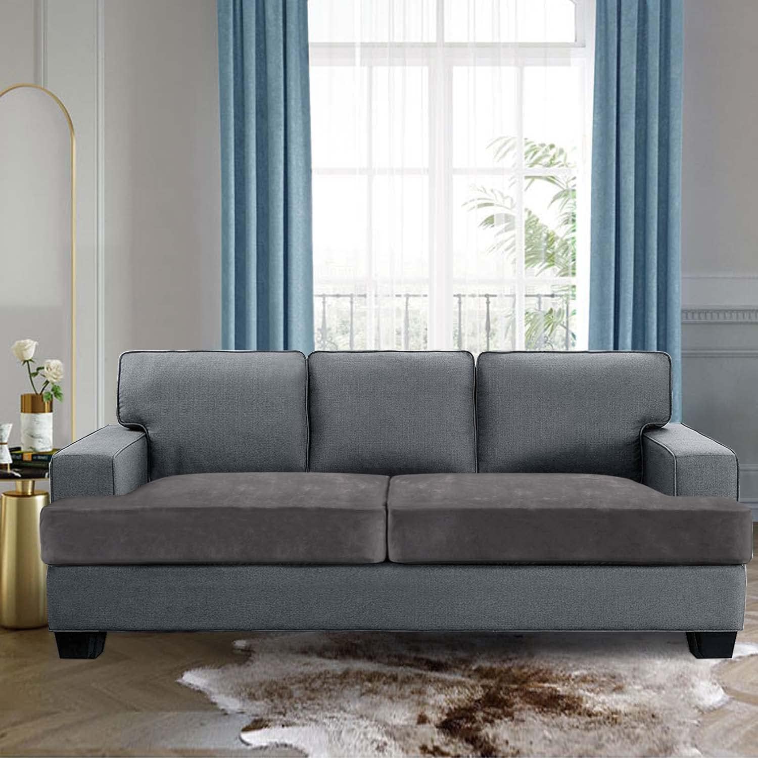 Stretch Velvet 2 Piece T Chion Sofa Slipcovers - Individually Fitting Chion Covers for 2 Chion Couch - Stay in Place (Grey) - Image 2