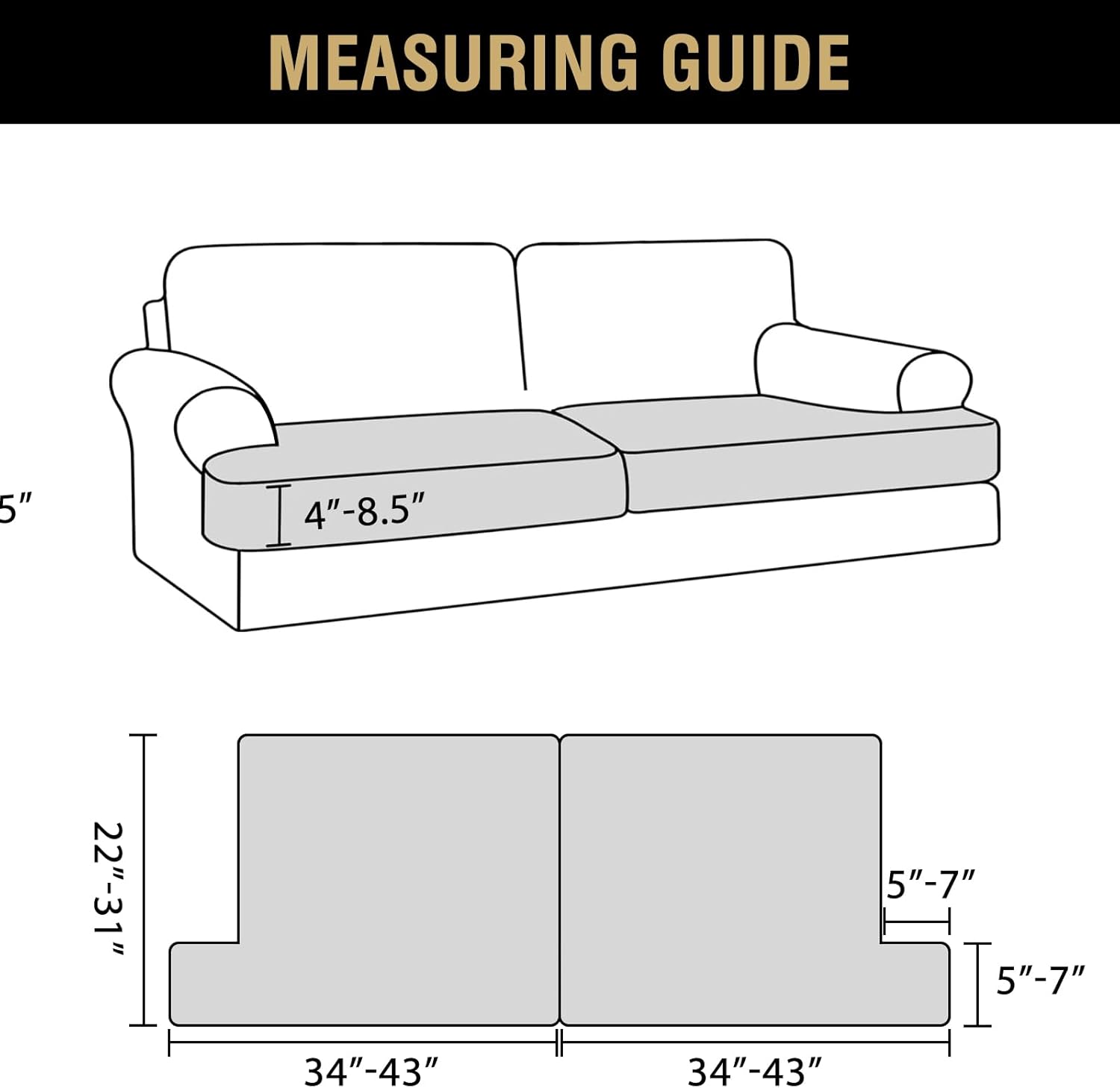 Stretch Velvet 2 Piece T Chion Sofa Slipcovers - Individually Fitting Chion Covers for 2 Chion Couch - Stay in Place (Grey) - Image 3