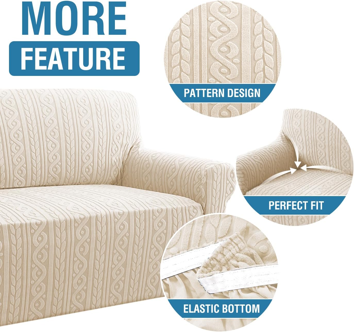 Sofa Cover 1 Piece Stretch Sofa Slipcovers Non Slip Sofa Cover with Elastic Bottom Washable for Kids, Pets Upgrade Thick Jacquard Fabric with Spiral Pattern(75