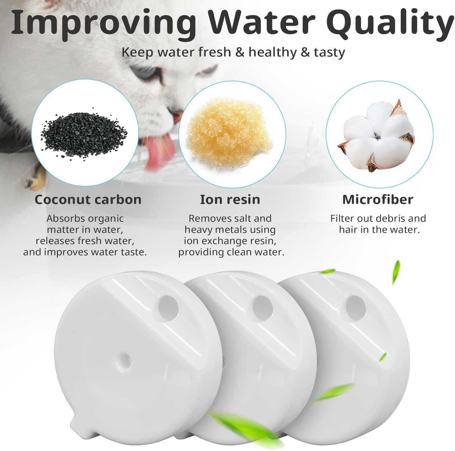 8Pcs Gravity Pet Water Fountain Filters, Automatic Pet Waterer Replacement Filters for 3.6L/4.6L/6L/8L Dog Water Dispenser(8 Filters with 1Brush) - Image 6