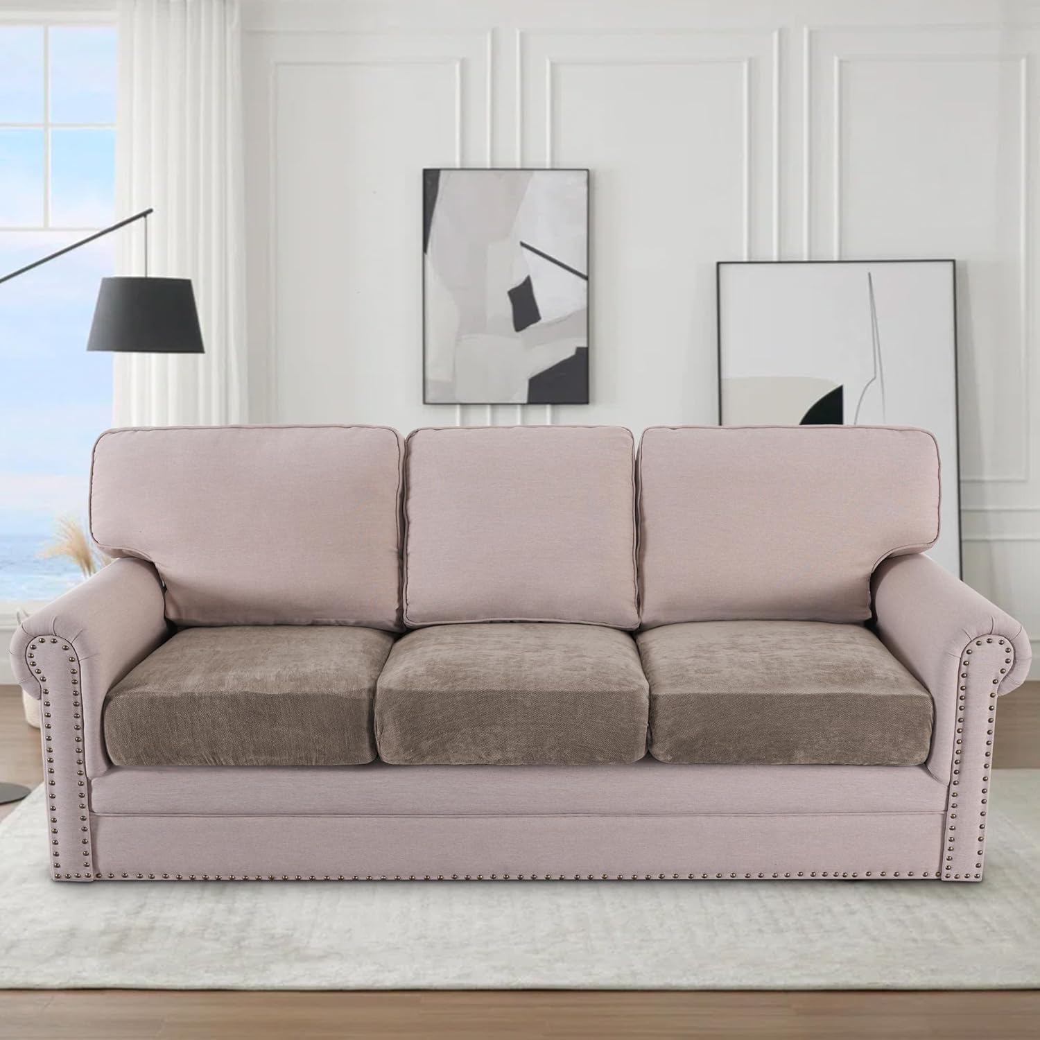 Stretch Mixed-Color Chenille Couch Chion Cover Soft Sofa Covers Individual Seat Couch Slipcover Sets Furniture Protector Seat Chion Sofa Cover (3 Piece Sofa Chion Covers, Taupe) - Image 1