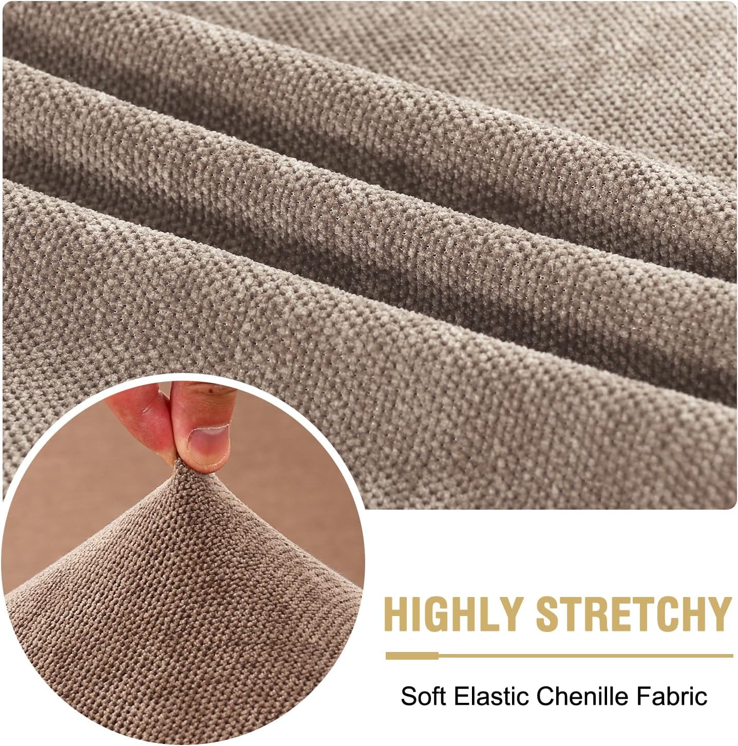 Stretch Mixed-Color Chenille Couch Chion Cover Soft Sofa Covers Individual Seat Couch Slipcover Sets Furniture Protector Seat Chion Sofa Cover (3 Piece Sofa Chion Covers, Taupe) - Image 3