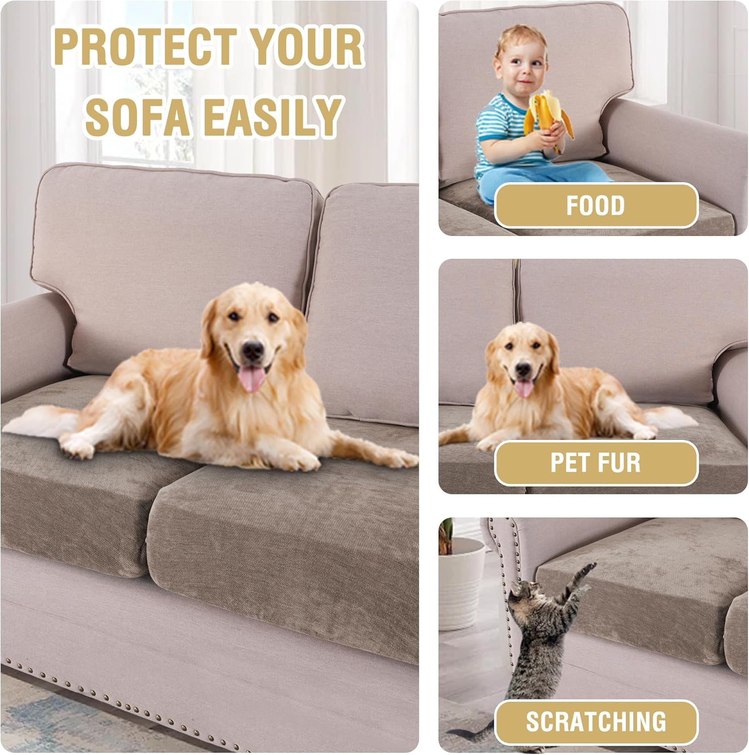 Stretch Mixed-Color Chenille Couch Chion Cover Soft Sofa Covers Individual Seat Couch Slipcover Sets Furniture Protector Seat Chion Sofa Cover (3 Piece Sofa Chion Covers, Taupe) - Image 6