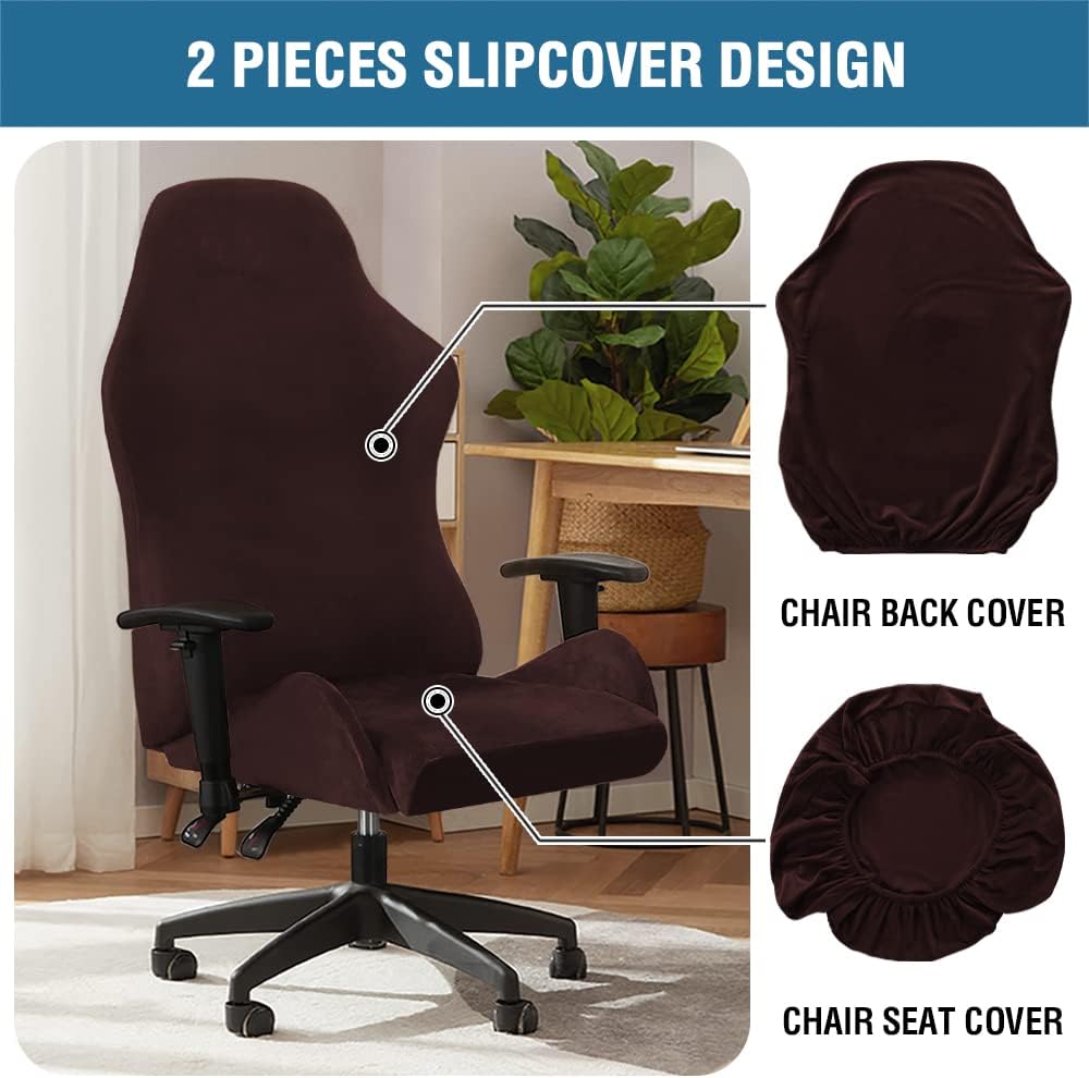Gaming Chair Covers Slipcover Stretch Seat Chair Cover for Leather Computer Reclining Racing Ruffled Gamer Chair Protector Without Chair 2 piece，Brown - Image 3