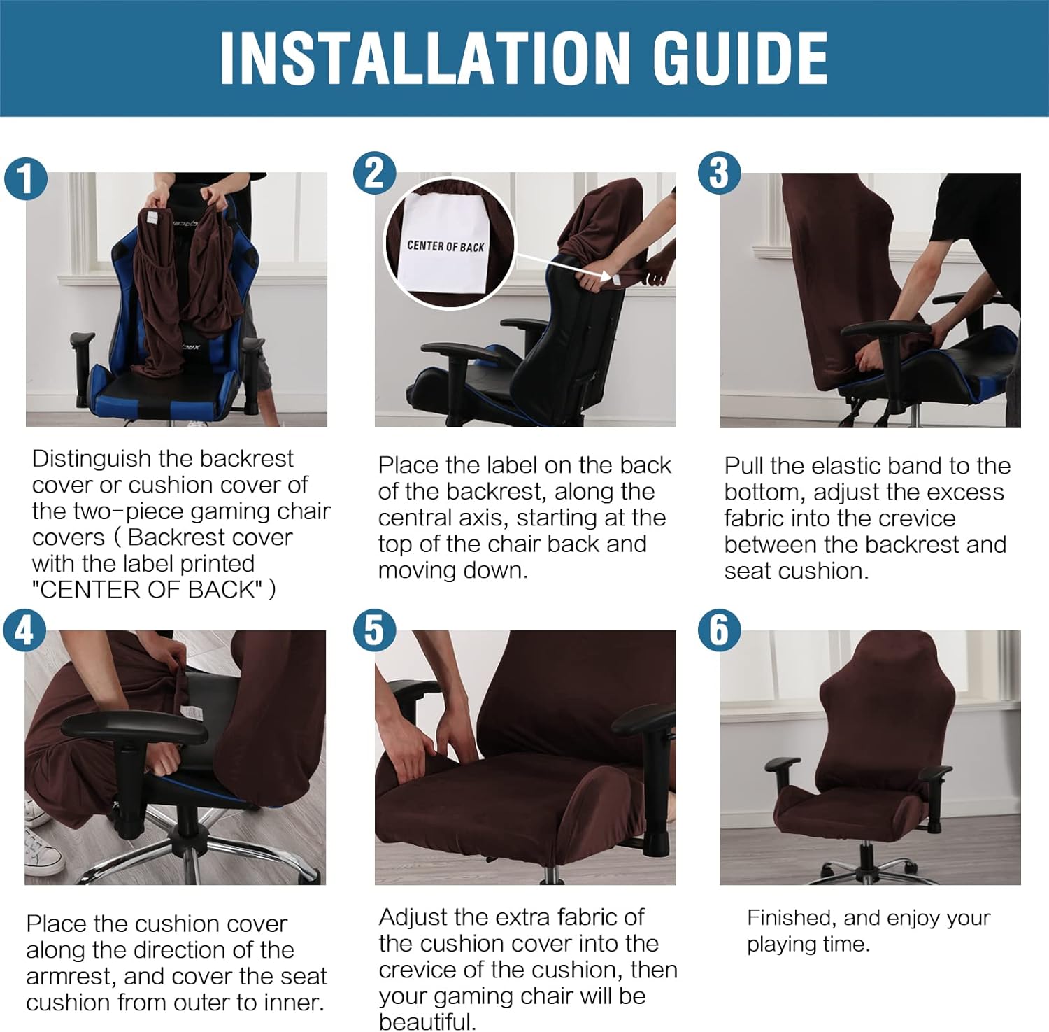 Gaming Chair Covers Slipcover Stretch Seat Chair Cover for Leather Computer Reclining Racing Ruffled Gamer Chair Protector Without Chair 2 piece，Brown - Image 5