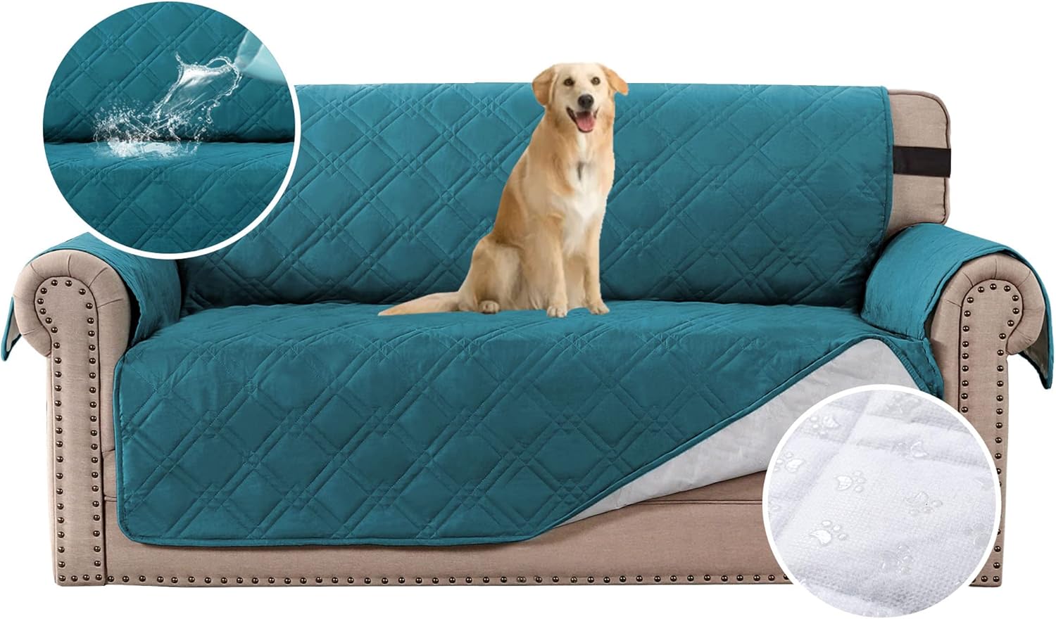 100% Waterproof Sofa Slipcover Washable Loveseat Cover for 2 Chion Cover Non-Slip Furniture Protector with Puppy Paw Silicone Backing Couch Cover for Pets Dogs (Loveseat, Dark Teal) - Image 1