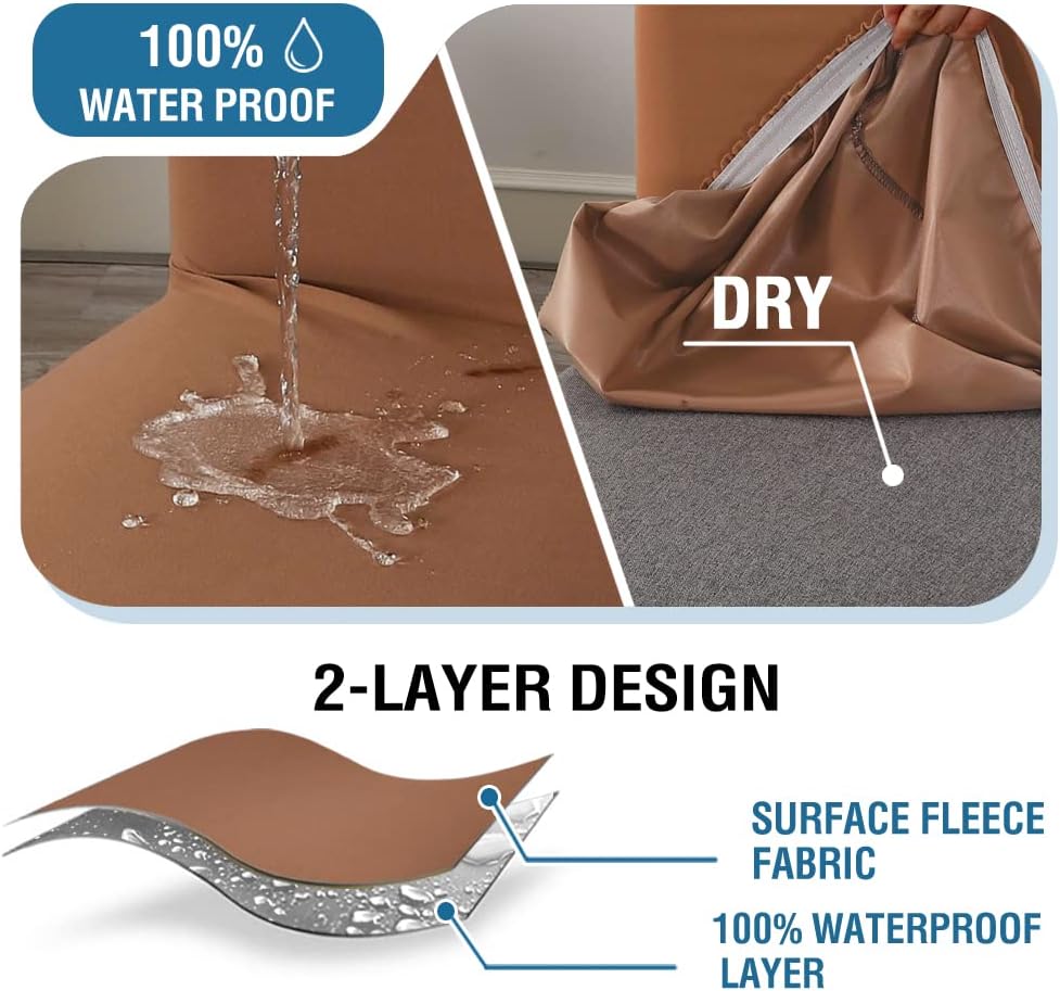 100% Waterproof Dining Chair Covers Stretch Chair Covers for Dining Room Set of 6 Parson Chair Slipcovers Chair Protectors Covers Dining, Soft Thick Solid Fleece Fabric Washable, Camel - Image 4