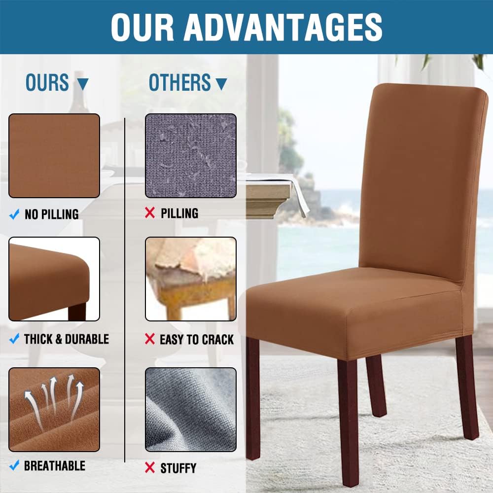 100% Waterproof Dining Chair Covers Stretch Chair Covers for Dining Room Set of 6 Parson Chair Slipcovers Chair Protectors Covers Dining, Soft Thick Solid Fleece Fabric Washable, Camel - Image 6