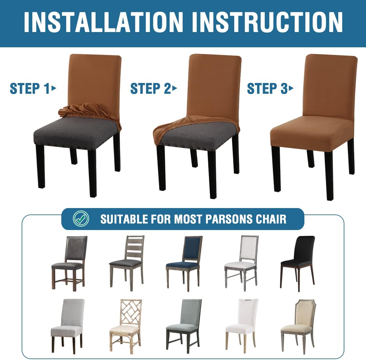 100% Waterproof Dining Chair Covers Stretch Chair Covers for Dining Room Set of 6 Parson Chair Slipcovers Chair Protectors Covers Dining, Soft Thick Solid Fleece Fabric Washable, Camel - Image 7