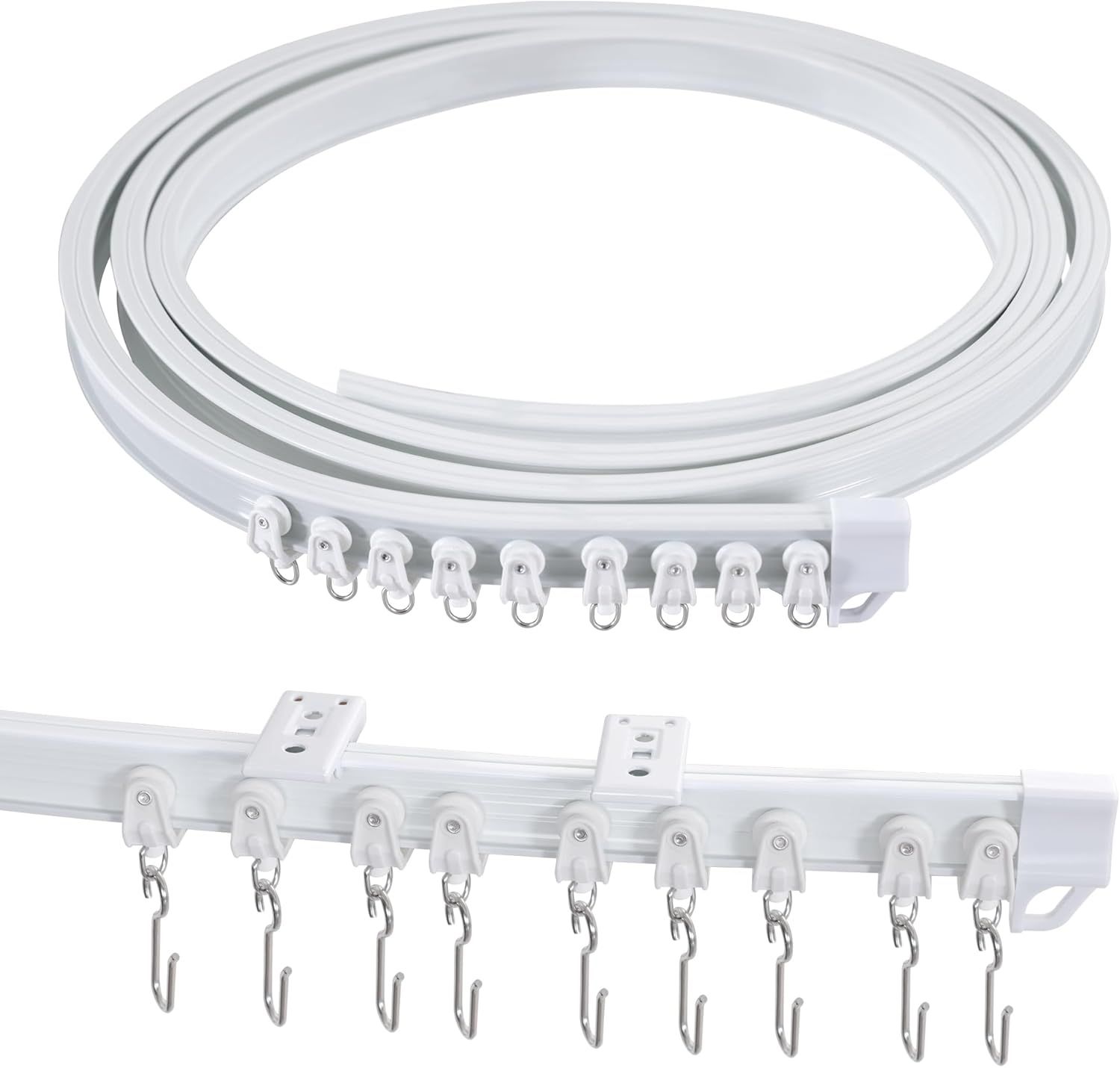 Ceiling Curtain Track Flexible Bendable Ceiling Mount for Curtain Rail 16.4ft (5M) Room Divider Curtain Track Systerm for RV Bay Window Curved Curtain Track for Bunk Bed Curtain, White - Image 1