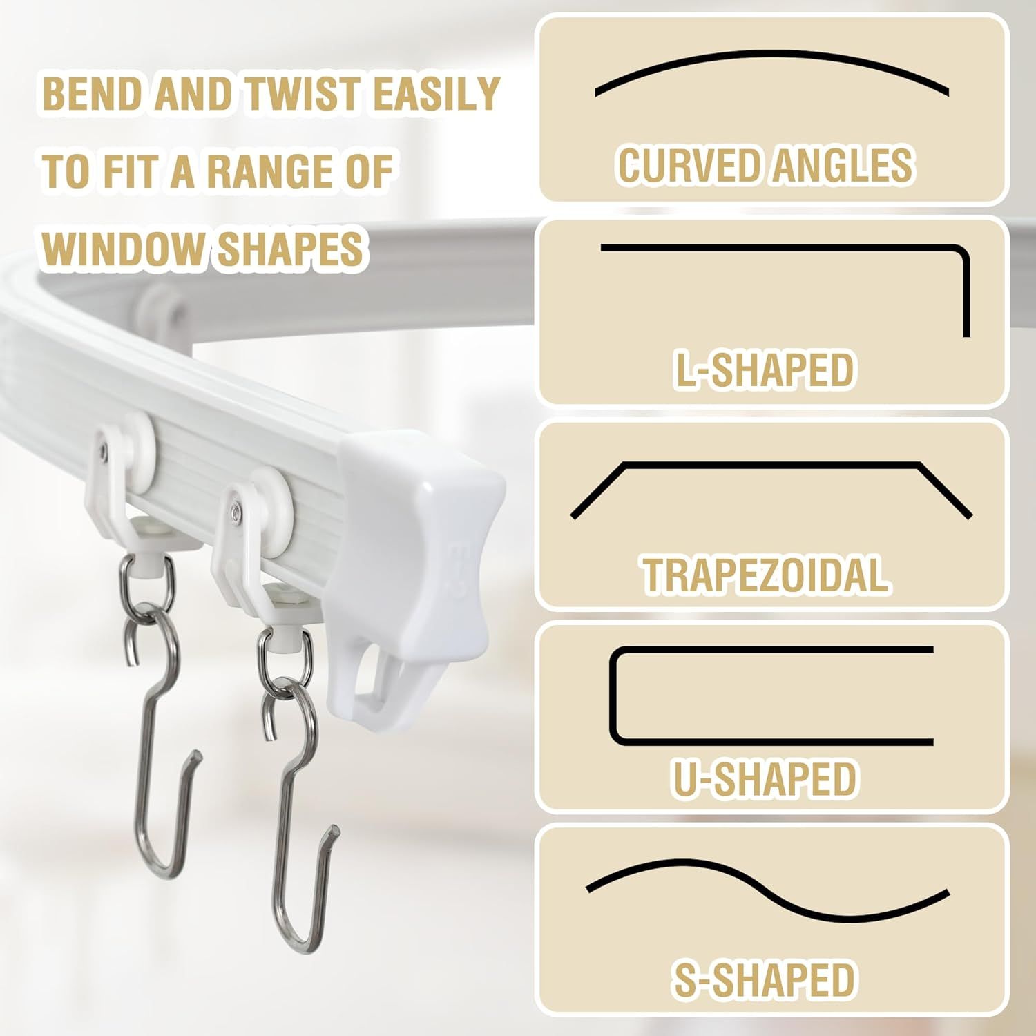 Ceiling Curtain Track Flexible Bendable Ceiling Mount for Curtain Rail 16.4ft (5M) Room Divider Curtain Track Systerm for RV Bay Window Curved Curtain Track for Bunk Bed Curtain, White - Image 3