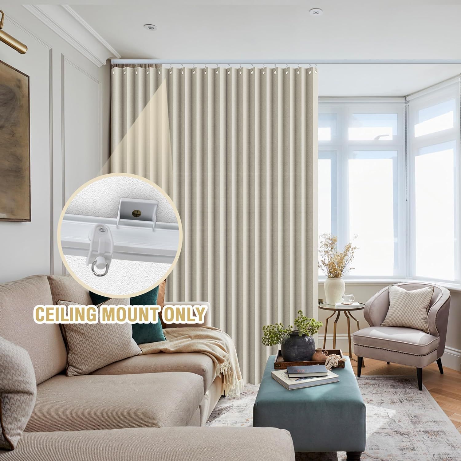 Ceiling Curtain Track Flexible Bendable Ceiling Mount for Curtain Rail 16.4ft (5M) Room Divider Curtain Track Systerm for RV Bay Window Curved Curtain Track for Bunk Bed Curtain, White - Image 6