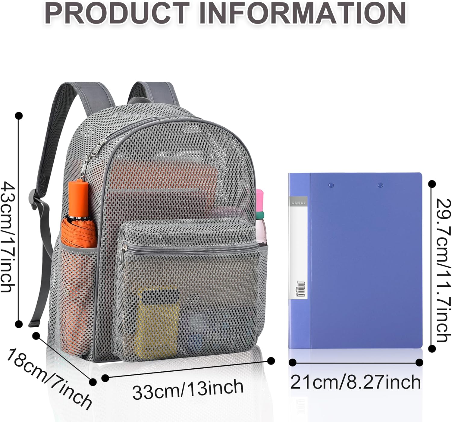 Duty Mesh Backpacks for Adults,See Through Backpack for Swimming Work Outdoor, Diving Backpack Carry Portable Oxygen Concentrators (Grey) - Image 3