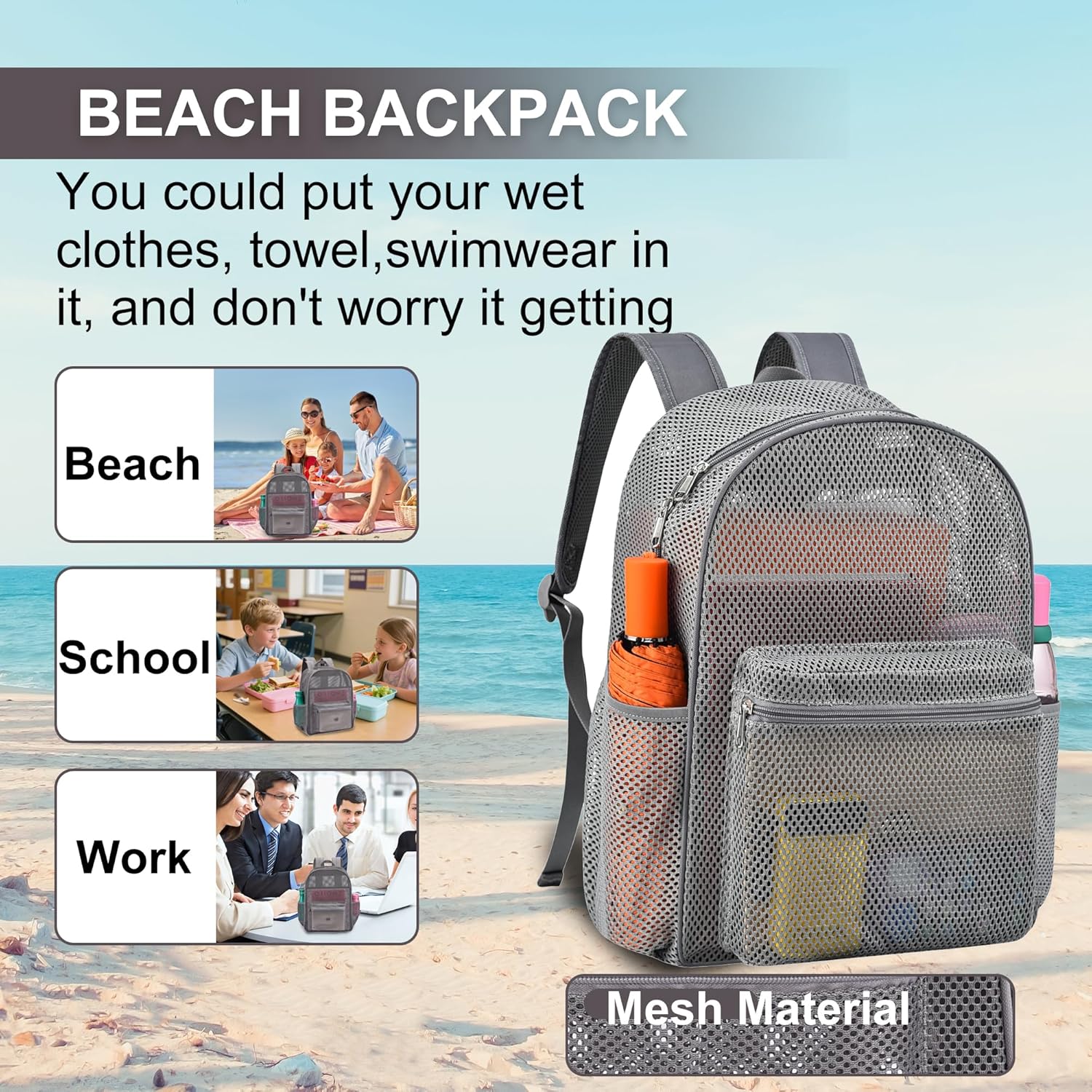 Duty Mesh Backpacks for Adults,See Through Backpack for Swimming Work Outdoor, Diving Backpack Carry Portable Oxygen Concentrators (Grey) - Image 6