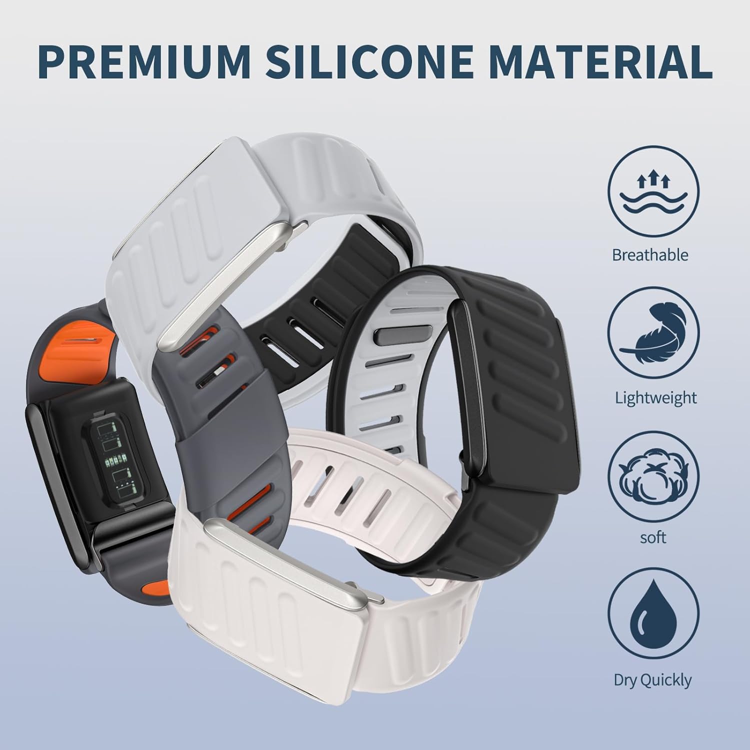 Comfort Durable Silicone Wristband Compatible with WHOOP 4.0 Band, Soft Silicone Sports Loop Strap for Men & Women, with U Shapped Connector - Image 5