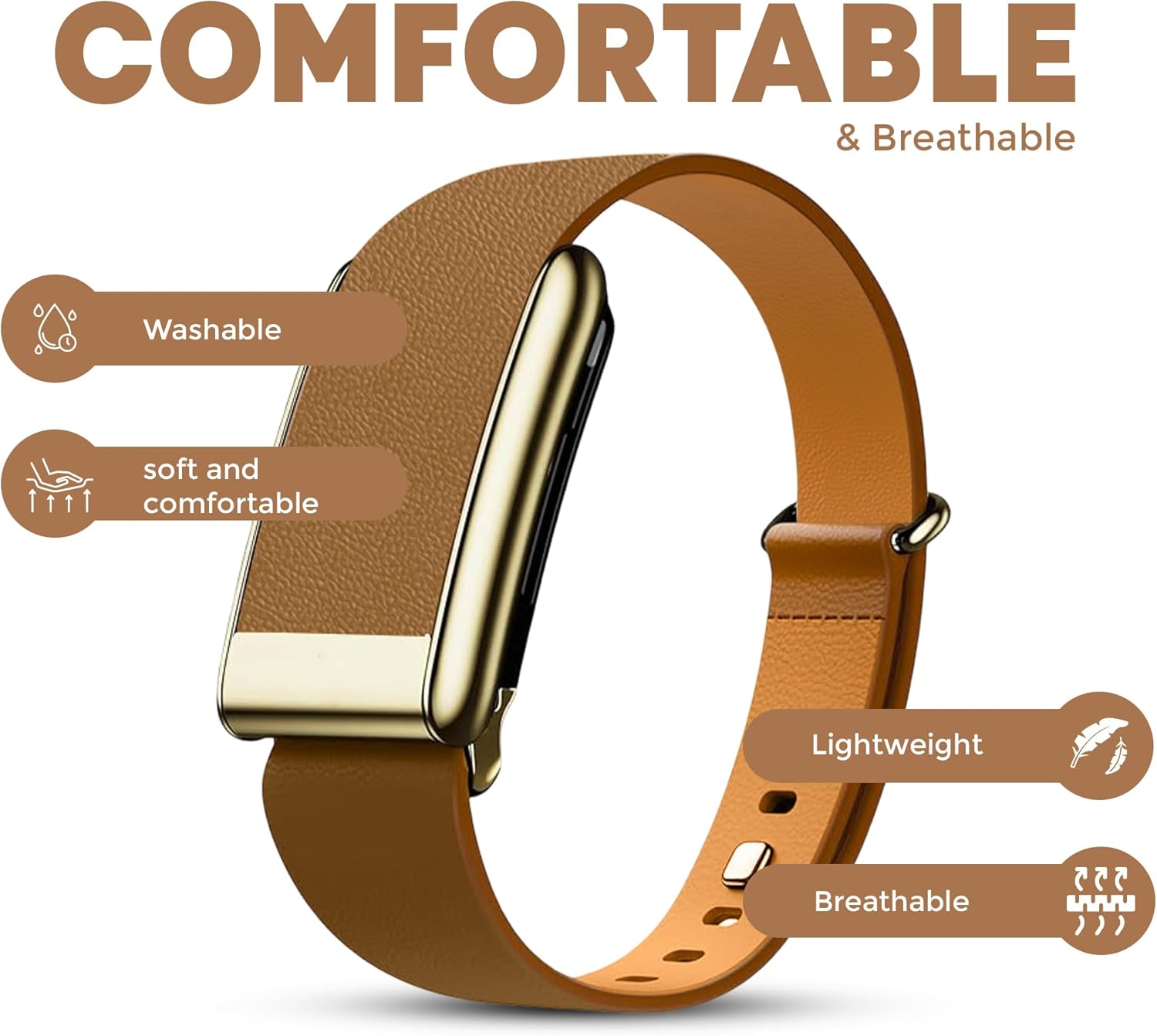 Luxe Tapered Leather Replacement Band Compatible with WHOOP 5.0, One, Peak, and Life Fitness Tracker – Durable & Comfortable | Not for Whoop Gen 4 - Image 3