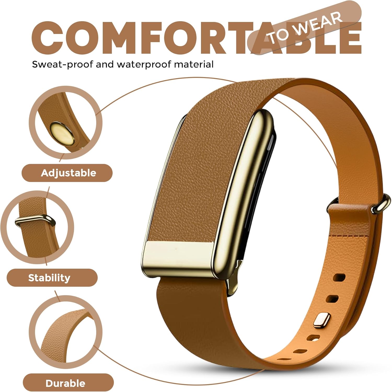 Luxe Tapered Leather Replacement Band Compatible with WHOOP 5.0, One, Peak, and Life Fitness Tracker – Durable & Comfortable | Not for Whoop Gen 4 - Image 5