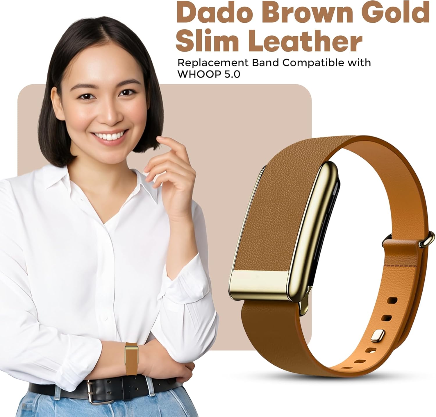 Luxe Tapered Leather Replacement Band Compatible with WHOOP 5.0, One, Peak, and Life Fitness Tracker – Durable & Comfortable | Not for Whoop Gen 4 - Image 6