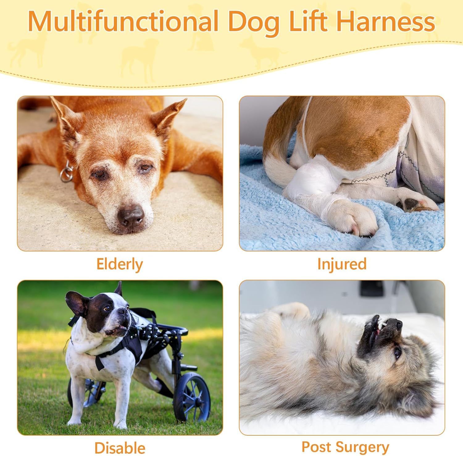 Dog Lift Harness Dog Sling for Large Dogs, Portable Dog Carrier Sling for Back Legs, Ajtable Hip Support Harness for Weak Rear Leg, Assist Senior Disabled Joint Injuried and After ACL - Image 2
