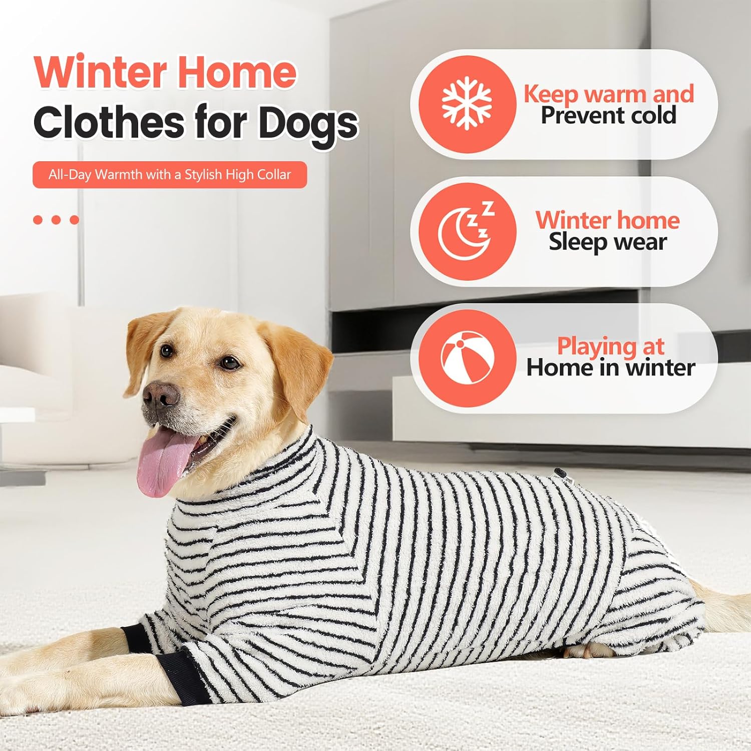 Dog Winter Coat Sweater Dog Clothes Soft Fleece Pullover Pajamas, Dog Cold Weather Coats Warm Windproof Fullbody Jumpsuit Fleece Onesie for Dogs, Thick Pet Snowsuit Christmas Black - Image 3